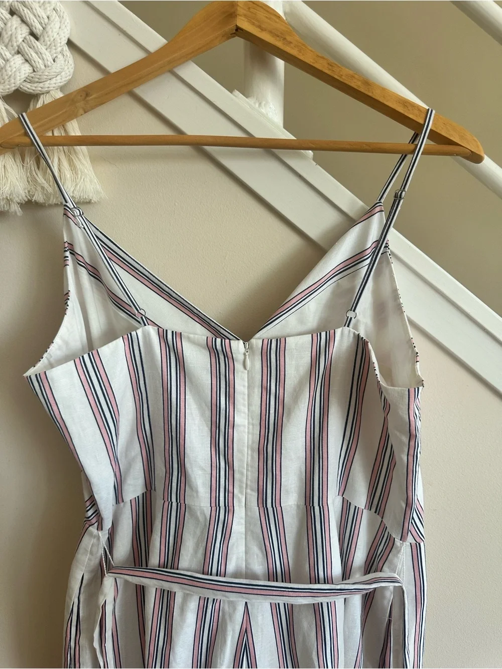 Banana Republic White Wide Leg Linen Jumpsuit with Pink & Navy Stripes Sz 12 NWT